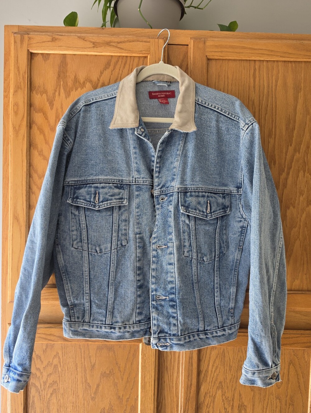 Vintage 90's Banana Republic Denim Trucker Jacket With Leather Collar